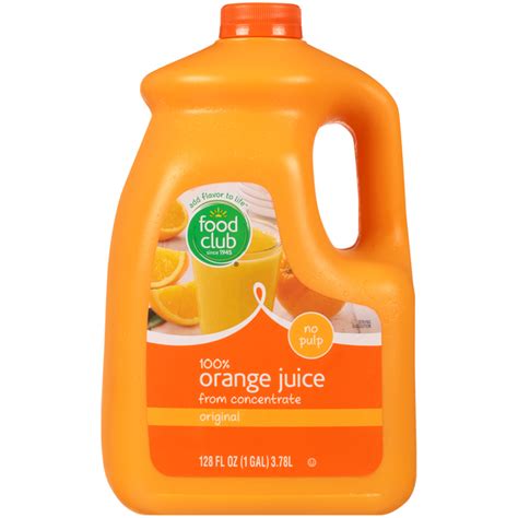 Food Club Original 100 Orange Juice From Concentrate 128 Fl Oz