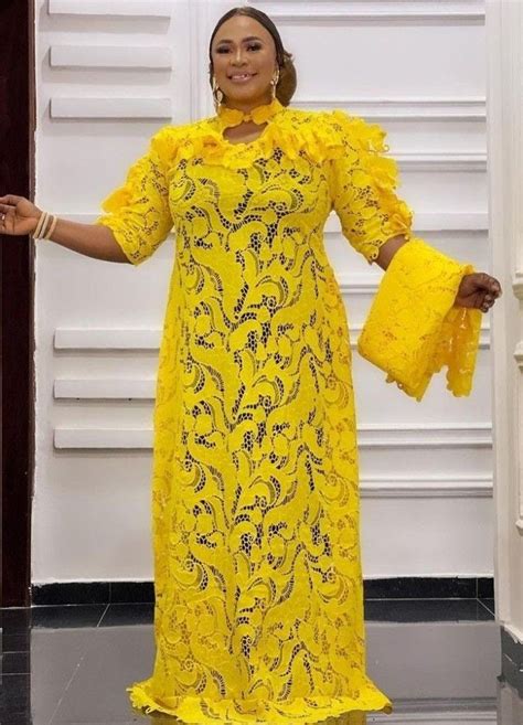 Lace Kaftan Boubou Kaftan Gown African Lace Dress Yellow Lace Gown Women Fashion Dresses