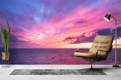 Pink Ocean Sunset Wallpaper Wall Mural