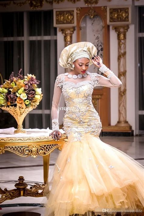 African Traditional Wedding Dresses Nigeria Gold Wedding Gowns 2019