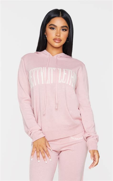 Prettylittlething Petite Pink Knitted Hoodie Prettylittlething Ie