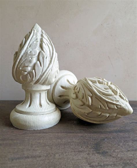 Pair of Carved Wood Finial, Architectural Wood Salvage Finials ...