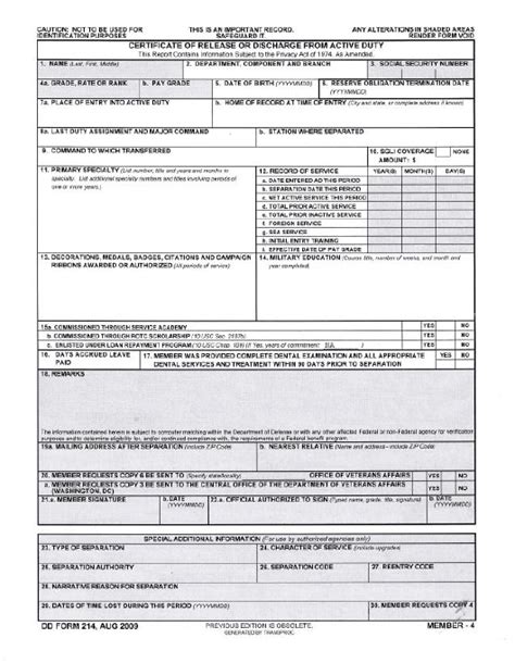 Dd Form 214 Template Tutoreorg Master Of Documents