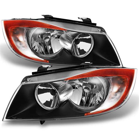 Fit 06 08 Bmw 3 Series E90 Halogen Type Black Headlights Replacement L