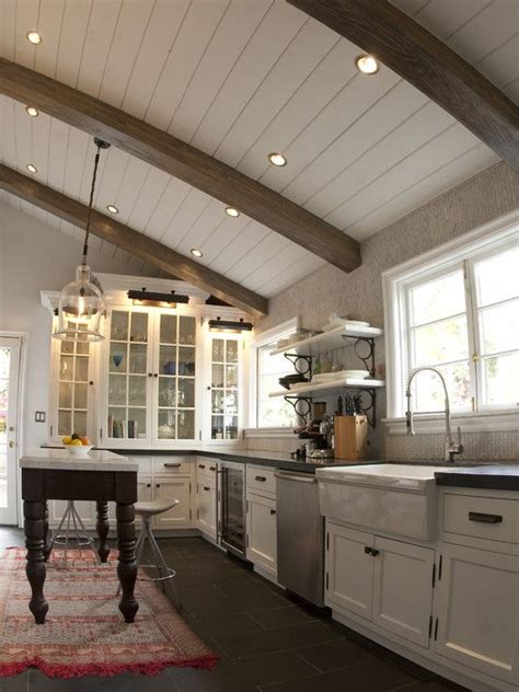 Inspired by wood beam plank ceiling design the. farmhousetouches | Kitchen ceiling, Rustic kitchen design ...