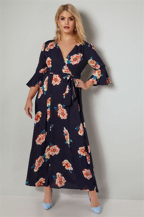 What do you wear in a midi dress? AX PARIS CURVE Navy & Multi Floral Maxi Dress, Plus size ...