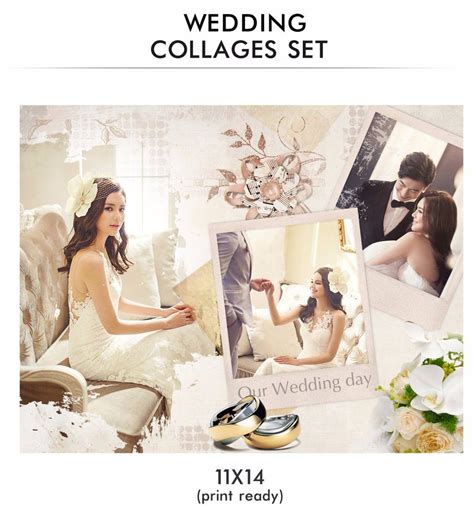 Wedding Collages Set Just Married Photography Templates Photoshop