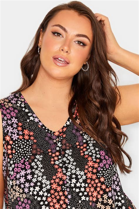 yours plus size black ditsy print pleat front vest top yours clothing