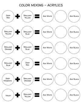 Color Mixing Worksheet by Jill Hummel  Teachers Pay Teachers