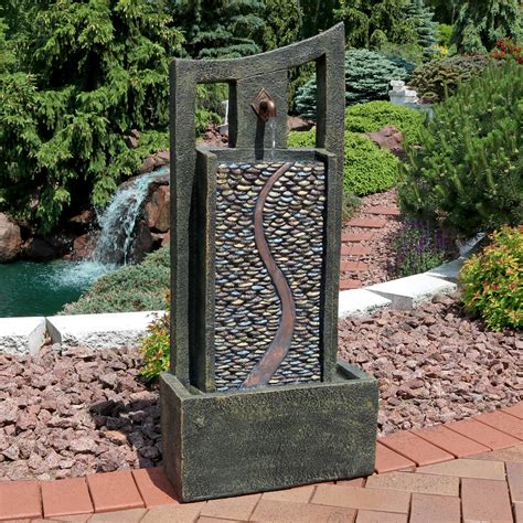 Sunnydaze Modern Road Outdoor Water Fountain 39 Patio Water Feature W