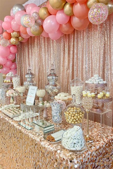 Quinceañera Sweets Table Pink And Gold Birthday Party Rose Gold