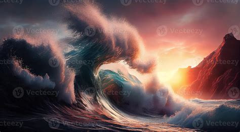 Nature Awesome Sunset Over Majestic Ocean Waves Generative Ai 24624120