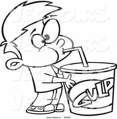 Coloring Soda Fountain Cartoon Boy Gulp Taking