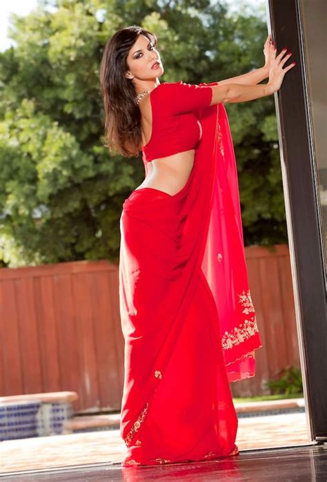 Hollywood Actress Sunny Leones Hot Photo In Red Silk Saree In Indian