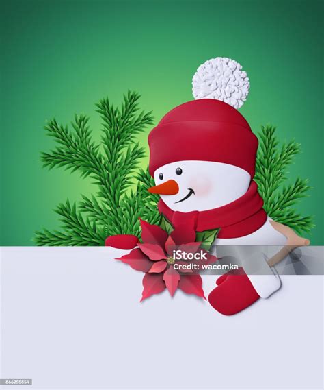 3d render cute snowman looking left paper cut christmas poinsettia flower greeting card template