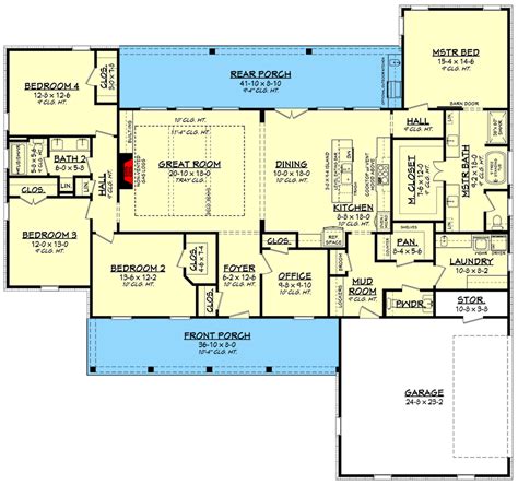 One Story 4 Bed Modern Farmhouse Plan With Home Office 51841hz Floor