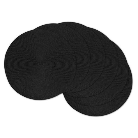 Set Of 6 Black Woven Round Placemats 15