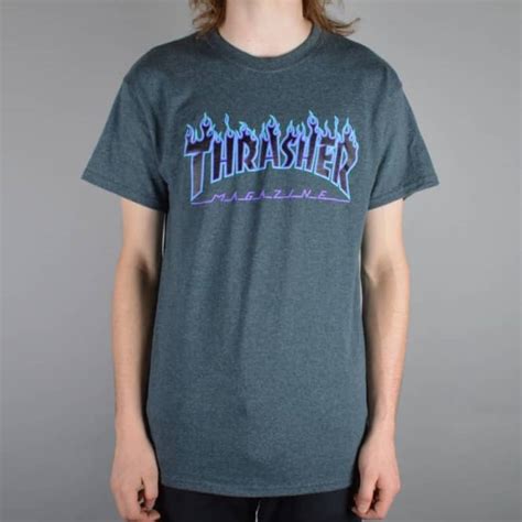 Thrasher Flame Logo Skate T Shirt Dark Heather Skate Clothing From