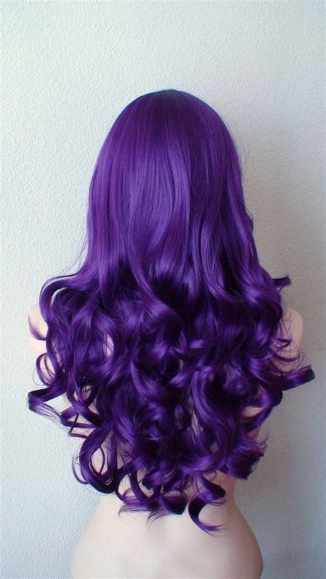 Purple Wig 26 Curly Hair Side Bangs Wig Heat Friendly Etsy Canada