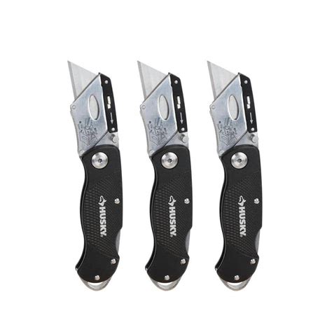 Husky Folding Lock Back Utility Knife 3 Pack 99732 The Home Depot