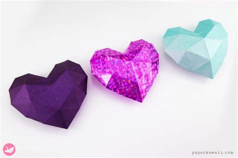 3d Paper Heart Tutorial And Free Template Paper Kawaii