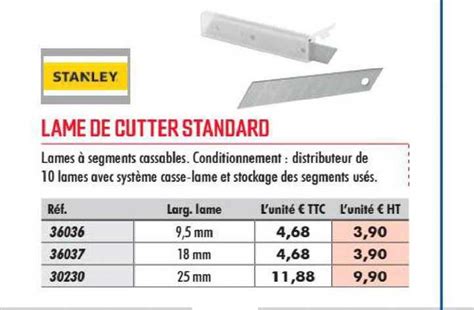 Promo Lame De Cutter Standard Stanley Chez Bigmat Icataloguefr