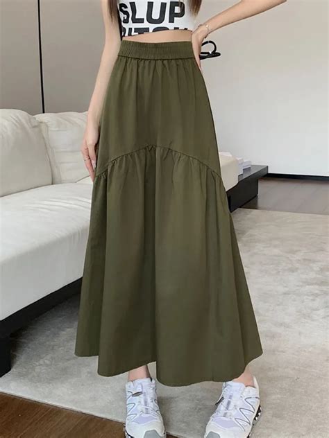 Tigena Casual Solid All Match Long Skirt For Women Spring Summer