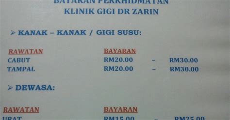 Harga atau biaya cukup beragam, di klinik bisa mencapai 2 jutaan sedangkan di puskesmas tentu akan lebih terjangkau lagi. ManTALMusHUK: klinik gigi dr zarin, ampang : Harga Rawatan