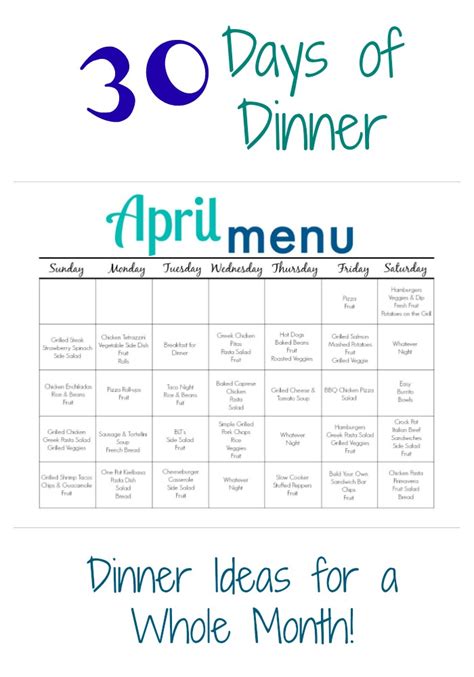 April Meal Plan For Families Free Printable The Chirping Moms