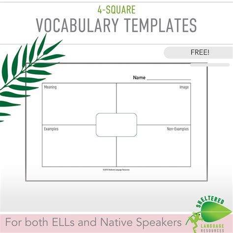 4 Square Vocabulary Templates By Teach Simple