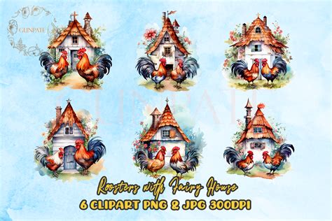 Roosters With Fairy House Clipart Graphic By Gunpate · Creative Fabrica