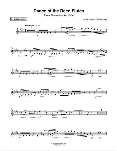 Tchaikovskys Nutcracker Suite Dance Of The Reed Flutes For B Flat