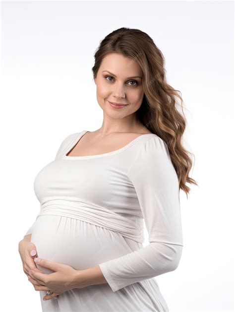 Premium Ai Image Happy Beautiful Pregnant Woman Touching Her Big