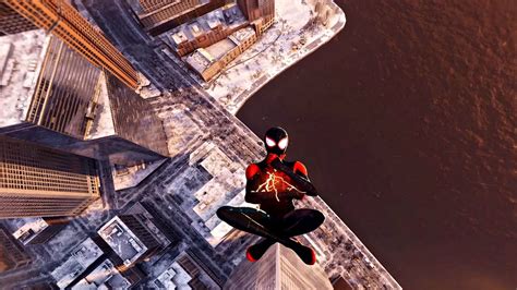 Spider Man Miles Morales Jumping Off Highest Building And Falling On Back