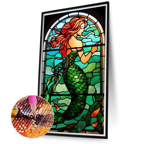 5d Diy Full Round Drill Diamond Painting Stained Glass Mermaid Kit Decor Sz4410 Ebay