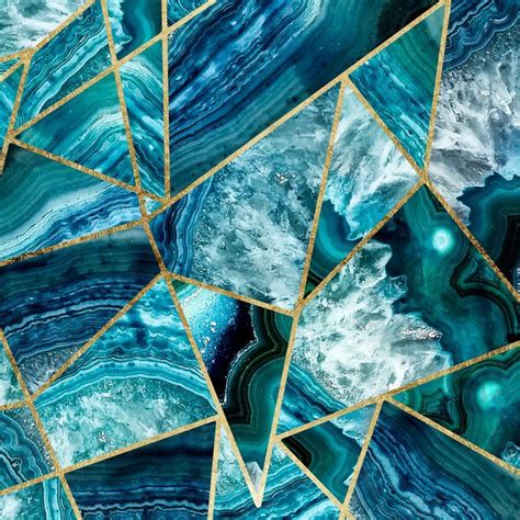 Turquoise Navy Blue Agate Black Gold Geometric Triangles Pillow Sham By