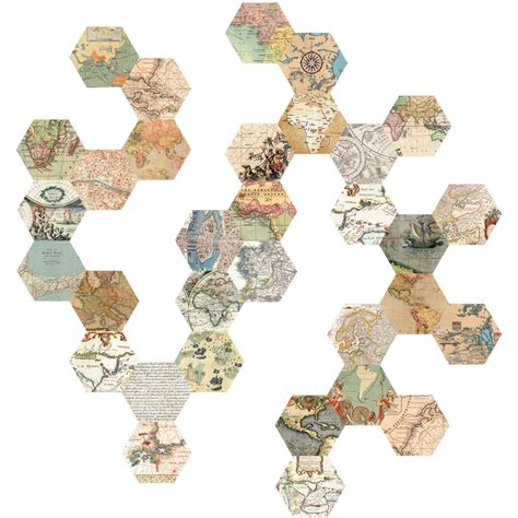 32 Hexagon Map Wall Decals Peel And Stick Vintage World Map Wall Stic