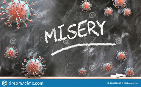 Covid And Misery Pictured By Word Misery And Viruses To Symbolize That