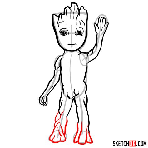 How To Draw Baby Groot Waving Sketchok Easy Drawing Guides