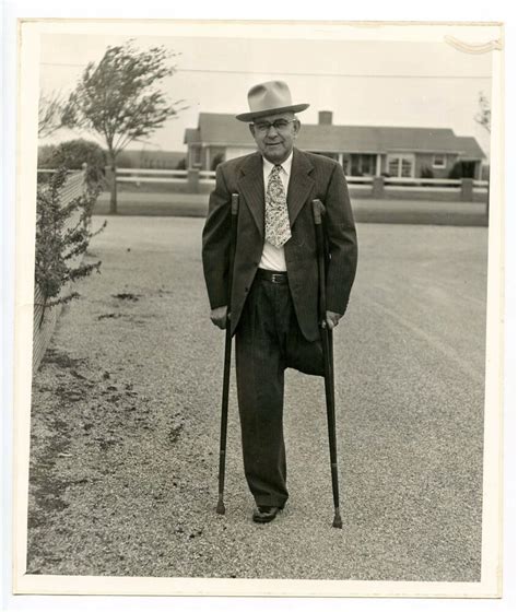 Portrait Man Crutches Amputee One Leg Drive Way Vtg 50s Photo Snapshot