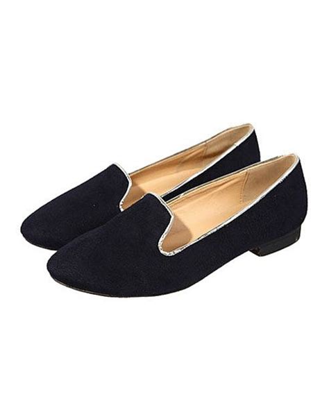 Black Suede Point Flat Shoes With Golden Trim Pointed Flats Shoes