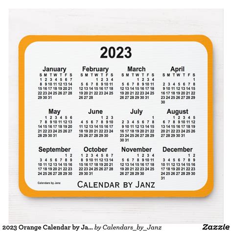 2023 Orange Calendar By Janz Mousepad Custom Calendar