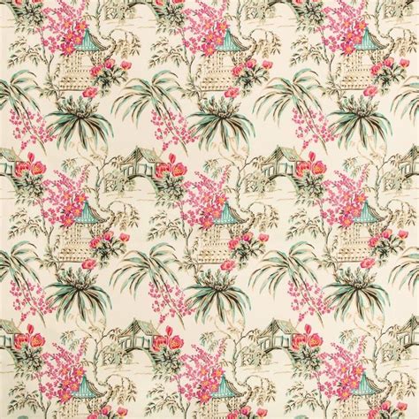 Brunschwig And Fils Chinoiserie Pagoda Toile Linen Print Fabric Etsy
