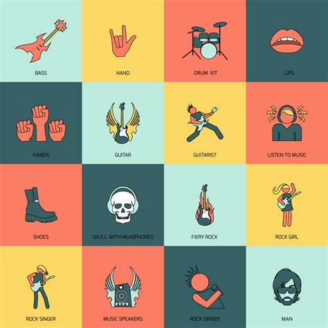 Rock Music Icons Flat Line 439427 Vector Art At Vecteezy