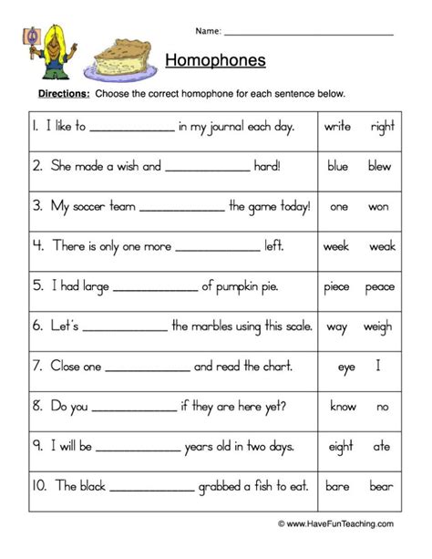 Selecting Homophones Worksheet Have Fun Teaching