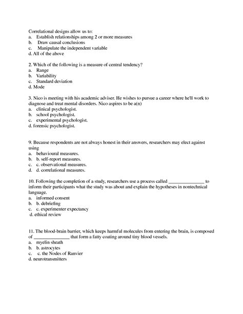 Psych 104 Practice Questions Form Test 1 Correlational Designs Allow