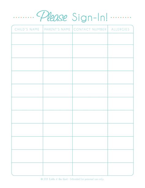 Party Sign In Sheet By Little And The Girl Party Signs Sign In Sheet