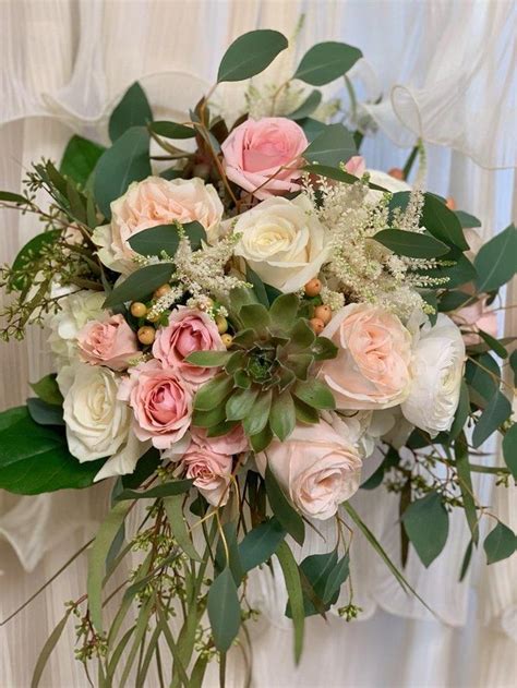 Bridal Bouquet With Astilbe Star Blush Spray Roses Disbuds Pink