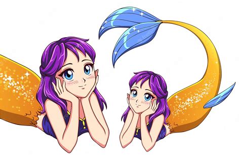 Premium Vector Pretty Anime Lying Mermaid Purple Hair And Shiny