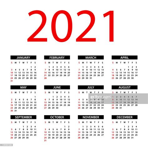 Calendario 2021 Ilustración De Diseño Symple La Semana Comienza El Domingo Calendario